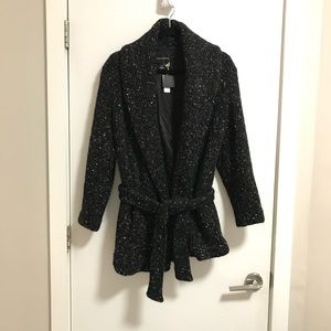 Club Monaco Wool Blend Tweed Like Cardigan Belted Wrap Coat